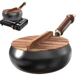 Poele induction fer sans rev�tement 28cm - po�le plate wok acier carbone antiadh�sif naturel couvercle ...