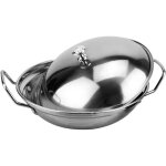 Po�le wok avec couvercle po�les � frire wok en acier inoxydable 10 pouces po�le � frire en fer marmite ...