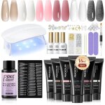 Poly extension gel kit complet avec lampe u v 6 couleurs nude rose blanc 16ml ongle gel kit construction ...