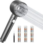 Pommeau de douche �conomie deau avec filtre anti - calcaire - 5 types de jets et 3 filtres design gris ...