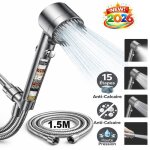 Pommeau de douche filtrant 15 �tapes anti - calcaire chlore haute pression 4 modes bouton stop tuyau ...