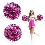 Pompon girl m�tallis� poign�e cheerleading - 2 ruban fleur comp�tition sport danse adulte enfant - rose ...