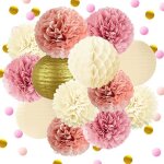 Pompon papier de soie fleur 15 pcs vieux rose or rose ivoire blanc boule pour anniversaire bachelorette ...