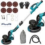 Ponceuse girafe 1250w avec aspirateur int�gr� 5 vitesses (800 - 1800 rpm) lumi�re led manche t�l�scopique ...