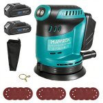 Ponceuse orbitale 300w 125mm 6 vitesses avec 2 batteries 3000mah collecteur de poussi�re et 12 papiers ...