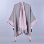 Poncho femme chaud automne hiver châle ouvert elégant cachemire imitation confortable couleur contraste ... Poncho femme chaud automne hiver châle ouvert elégant cachemire imitation confortable couleur contraste ...