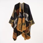 Poncho femme chaud simili laine hiver imprim 130 x 155 cm noir