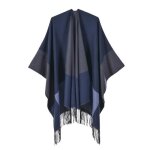 Poncho femme avec franges simili laine automne hiver chle ouvert chaude epais motif carreaux - bleu ...