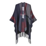 Poncho femme avec franges simili laine automne hiver chle ouvert chaude epais motif carreaux - bleu ...