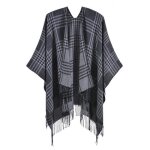 Poncho femme avec franges simili laine automne hiver chle ouvert chaude epais motif carreaux - gris ...