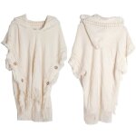 Poncho femme - hiver chaude - avec capuche boutons couleur unie beige