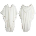 Poncho femme - hiver chaude - avec capuche boutons couleur unie blanc