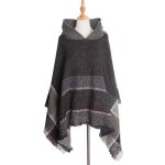 Poncho femme - hiver chaude - avec capuche rayure noir