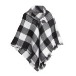 Poncho femme - hiver chaude - col revers carreaux noir
