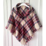 Poncho femme - hiver chaude - col revers carreaux rose