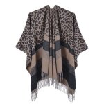 Poncho femme hiver avec franges chle jacquard chaude epais imprim lopard pour automne hiver - cafe ...
