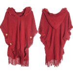 Poncho femme - insfity - hiver chaude - avec capuche - couleur unie bordeaux