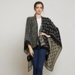 Poncho femme - insfity - imprim chle jacquard rversible - kaki - automne / hiver