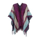 Poncho femme - insfity - rayure rouge - acrylique - automne / hiver - chaud