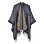Poncho femme - insfity - simili laine imprimé - chaud - confortable - gris Poncho femme - insfity - simili laine imprimé - chaud - confortable - gris