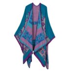 Poncho femme - insfity - simili laine - motif fleur - vert