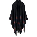 Poncho femme - insfity - simili laine - motif rayure - noir - 130 x 150 cm