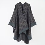 Poncho femme simili laine chaud hiver avec bouton carreaux 135 x 155 cm - gris