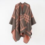 Poncho femme simili laine chaud hiver avec bouton carreaux 135 x 155 cm - rose