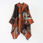 Poncho femme simili laine chaud hiver avec bouton imprim� 135 x 155 cm - orange