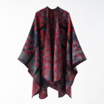 Poncho femme simili laine chaud hiver carreaux 135 x 155 cm - rouge