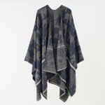 Poncho femme simili laine chaud hiver imprim� 130 x 155 cm - bleu