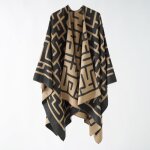 Poncho femme simili laine chaud hiver imprimé 130 x 155 cm - kaki Poncho femme simili laine chaud hiver imprimé 130 x 155 cm - kaki
