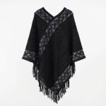Poncho femme simili laine chaud hiver rayure 123 x 155 cm - noir