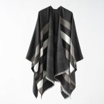 Poncho femme simili laine chaud hiver rayure 135 x 155 cm - noir