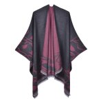Poncho femme simili laine chaud hiver tulipe imprim� bicolore 130 x 150 cm - bordeaux