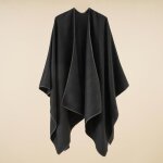 Poncho femme simili laine couleur unie 128 x 160 cm noir