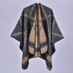 Poncho femme simili laine hiver chaud epais imprim� 128 x 150 cm - cafe