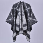 Poncho femme simili laine hiver chaud epais imprim 128 x 150 cm - noir