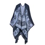 Poncho femme simili laine - insfity - motif fleur - gris Poncho femme simili laine - insfity - motif fleur - gris