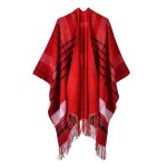 Poncho - insfity - simili laine - 140 x 150 cm - motif carreaux - rouge Poncho - insfity - simili laine - 140 x 150 cm - motif carreaux - rouge