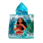 Poncho - vaiana - cape de bain � capuche - 100% coton - taille unique - couleur bleu
