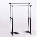 Portant double � v�tements - acier inoxydable - hauteur r�glable - avec roulettes et �tag�re � chaussures ...