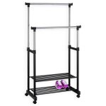 Portant  vtements nelma penderie double sur roulettes vestiaires mobile avec 2 barres rglables en ...
