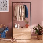Portant vêtements bois et métal 90x175cm - avec rangement fermé Portant vêtements bois et métal 90x175cm - avec rangement fermé