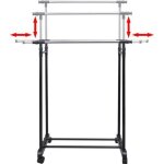 Portant  vtements - double ple rtractable - 4 roulettes - noir - 150x42x108 - 170cm