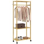 Portant � v�tements - homcom - sur roulettes - 2 �tag�res rangement et tringle suspendue - bambou - 70x35x175c ...
