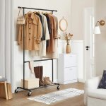 Portant  vtements industriel songmics - double barre - charge 110 kg - noir hsr62bk
