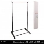Portant  vtements rglable en mtal noir - sur roulettes - hauteur et largeur ajustables