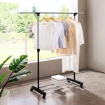 Portant  vtements rglables yis - penderie acier inox avec roulettes et rangement