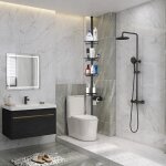 Etag�re de salle de bain t�lescopique en acier inoxydable - 4 niveaux - noir uni